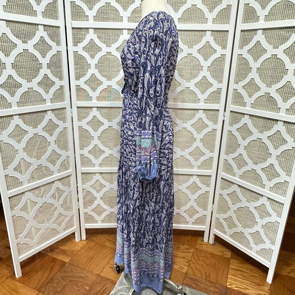 Few Moda Paisley Peasant Maxi Dress Womens S Blue Long Sleeve Boho Cottage Flowy - Picture 6 of 16